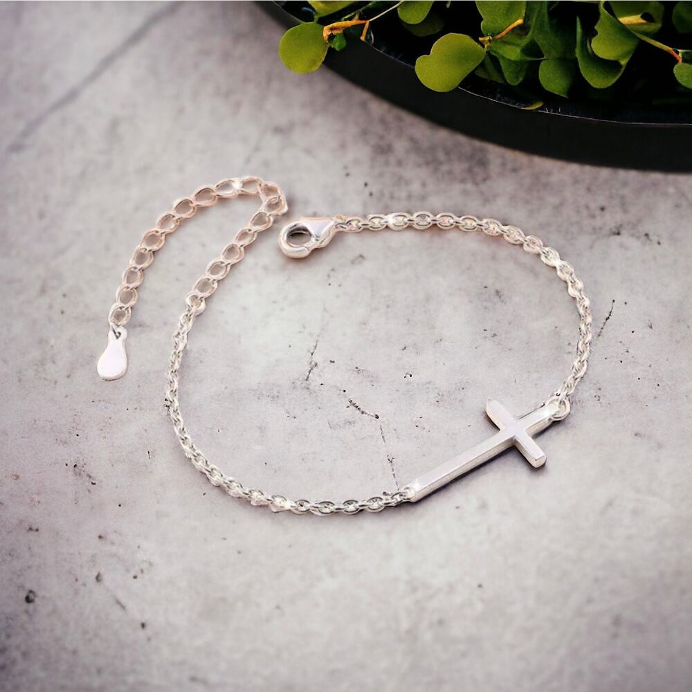 NEW 18k White gold plated chain cross Christian bracelet charm jewelry B21 - Picture 3 of 3